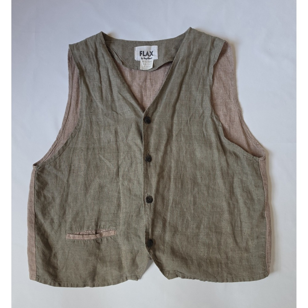 Flax Neutral Linen Vest — Men's Boho, Boxy, Lagenlook Style — Size: Medium